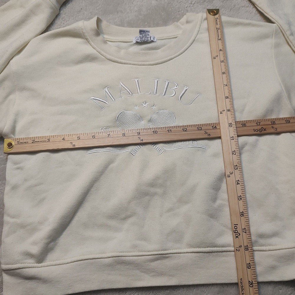 Love Streak Cream Malibu Tennis Club Embroidered Crewneck Sweatshirt Large STK60